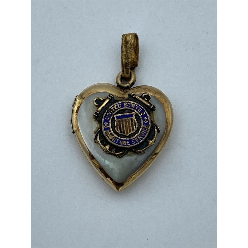 WWII United States Maritime Service Heart Pendant Locket GF 1/20 10k On Sterling